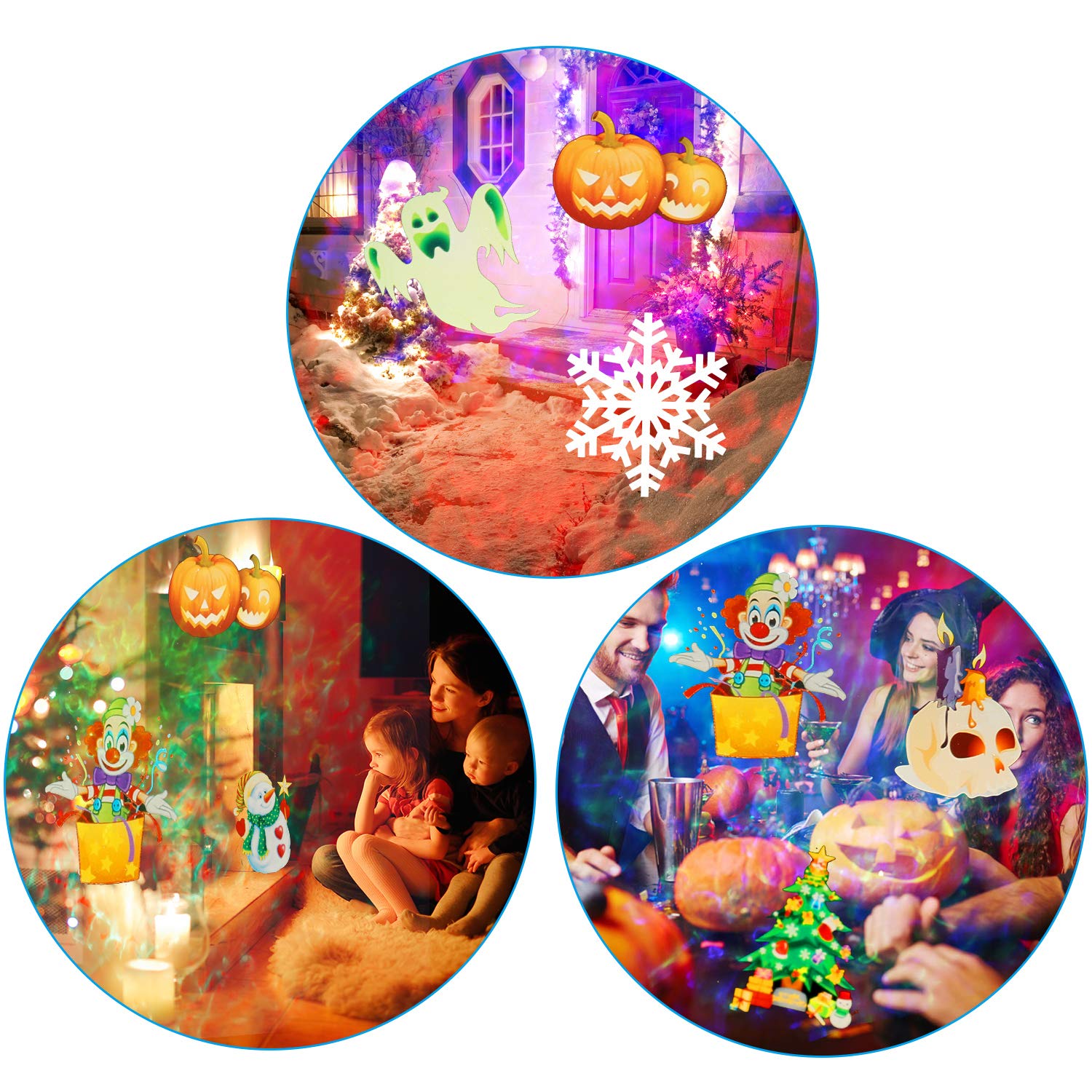 Xmas Projector Lights, Enow 2-in-1 Ocean Wave LED Projector with 12 Slides 10 Colors Waterproof Outdoor Indoor Lights for Home Birthday Party Garden Landscape Holiday Decorations, Remote Control