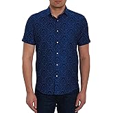 Robert Graham Men's Bayview Short-Sleeve Woven Button Down Shirt, Premium Cotton Knit Top, Classic-Fit & Richly Detailed