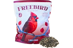 FREEBIRD WILD BIRD SEED Wild Bird Seed for Outside Feeders by Freebird - Premium Songbird Blend with Sunflower, Safflower, Peanut Pieces, Red Millet and White Millet for Cardinals, Finches, and Colorful Wild Birds - 5lb Bag