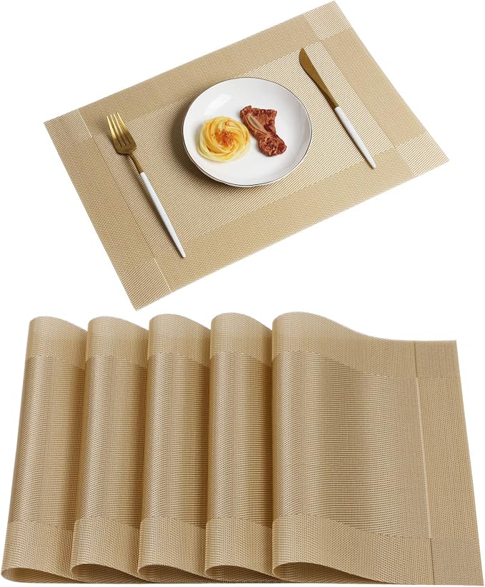 6er-Set Platzdeckchen Aus PVC-Vinyl – Rutschfest, Hitzebeständig & Waschbar Für Drinnen & Draußen (schwarz, 45,7x30,5 Cm)
