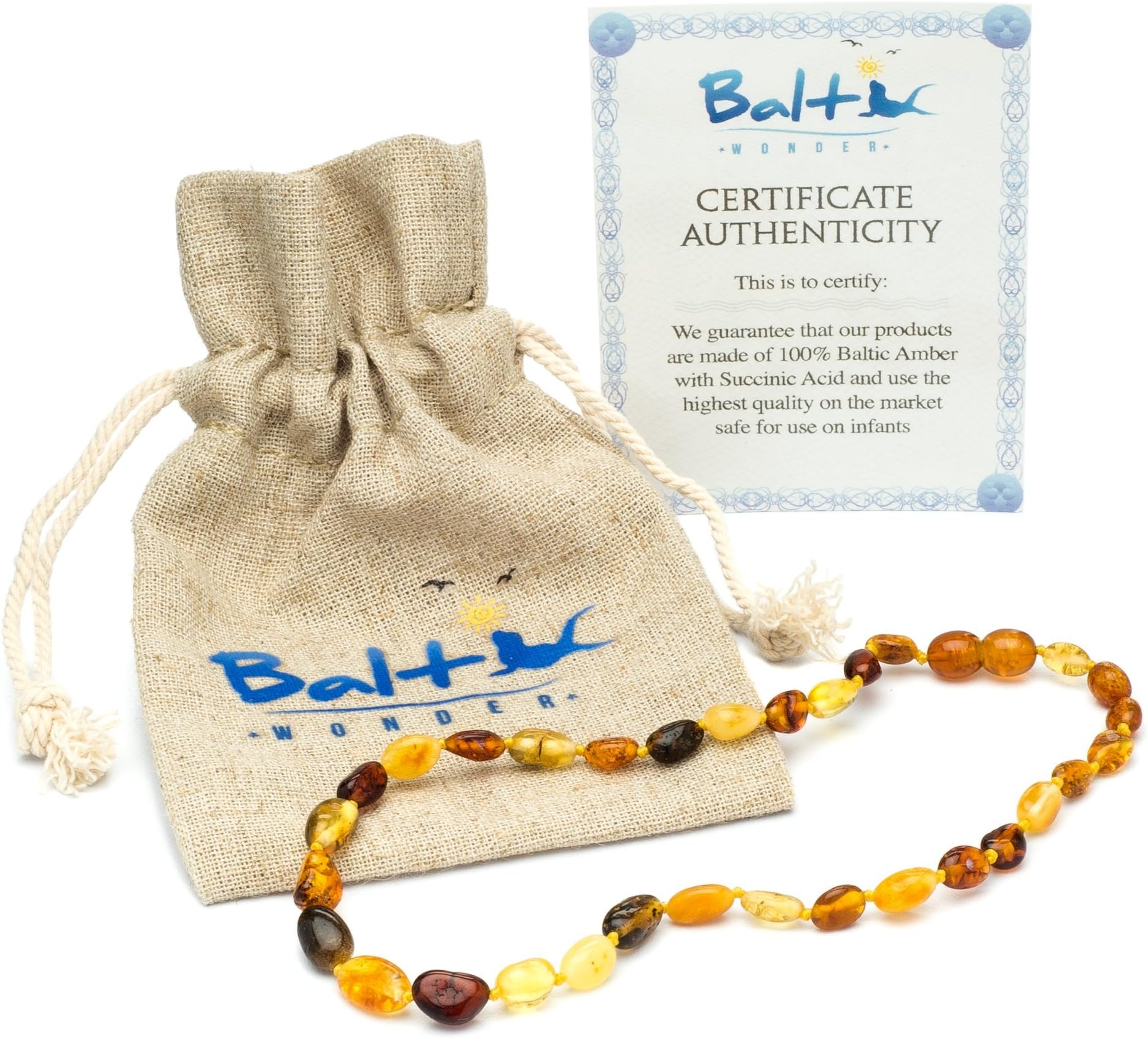 Amber Teething Necklace for Babies (Unisex) - Anti Flammatory, Drooling & Teething Pain Reduce Properties - Certificated Natural Oval Baltic Jewelry with The Highest Quality Guaranteed.