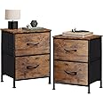 WLIVE Nightstand Set of 2, 2 Drawer Dresser for Bedroom, Small Dresser with 2 Drawers, Bedside Furniture, Night Stand, End Table for Bedroom, College Dorm, Rustic Brown Wood Grain Print