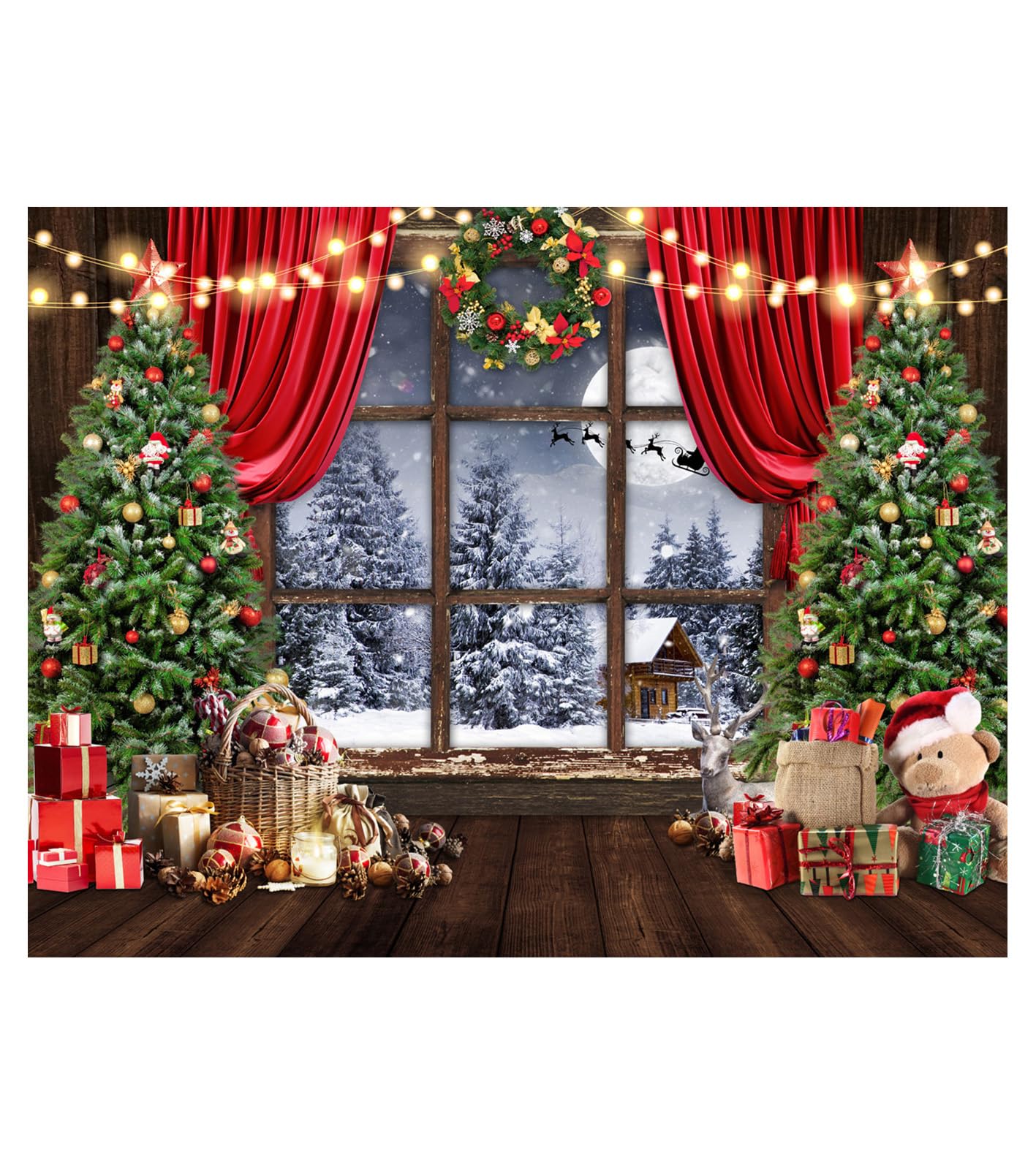 AIIKES 10x8ft Christmas Backdrop Winter Christmas Window Photography Backdrop 12-636