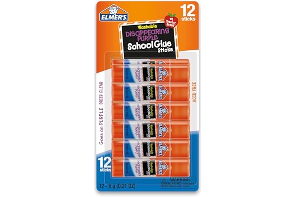 Elmer's Disappearing Purple School Glue Sticks, Washable, 6 Grams, 12 Count