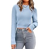 Zeagoo Women's 2026 Fall Crewneck Cropped Sweater Trendy Long Sleeve Ribbed Knit Pullover Jumper Tops