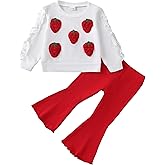 Renotemy Toddler Baby Girl Clothes Fall Winter Outfits, Ruffle Sleeve Crew Neck Sweatshirts Flare Pants Set 12Months-4 Year