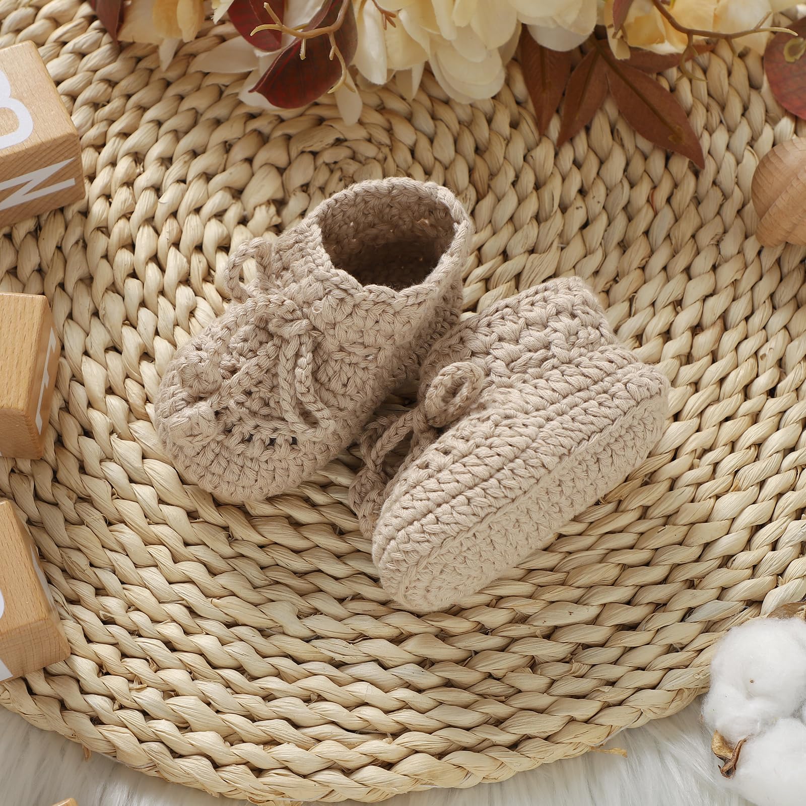 Hadetoto Baby Booties Hand Crochet Knit Cotton Bootie Soft Cozy Warm Socks Shoes Newborn First Walkers for Infant Boy Girl