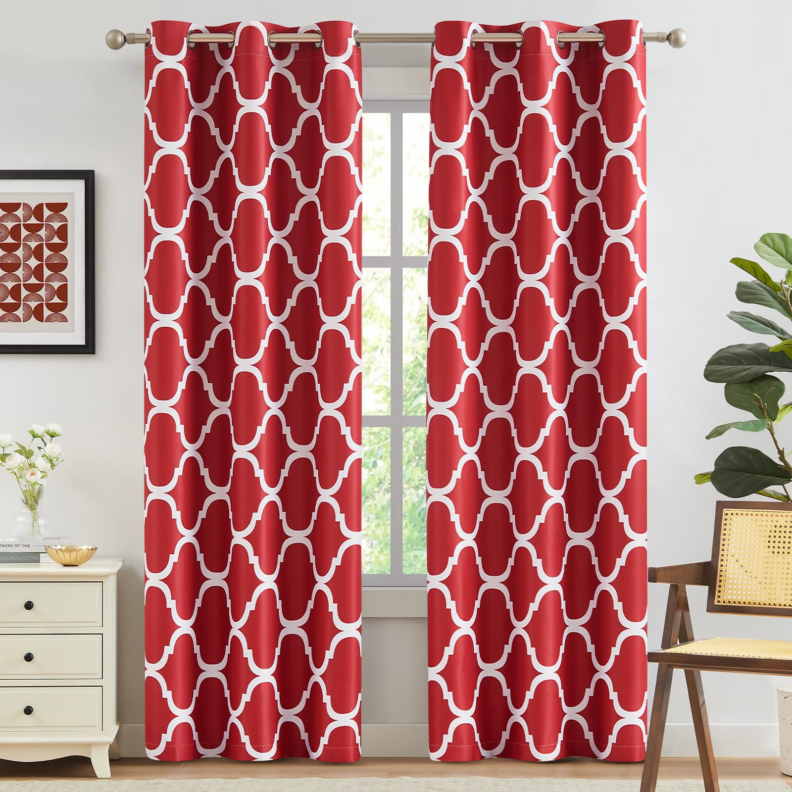 Melodieux Moroccan Fashion Thermal Insulated Room Darkening Blackout Grommet Curtains for Living Room, 42 by 84 Inch, Red (2 Panels) Image Melodieux Moroccan Fashion Thermal Insulated Room Darkening Blackout Grommet Curtains for Living Room, 42 by 84 Inch, Red (2 Panels) Image