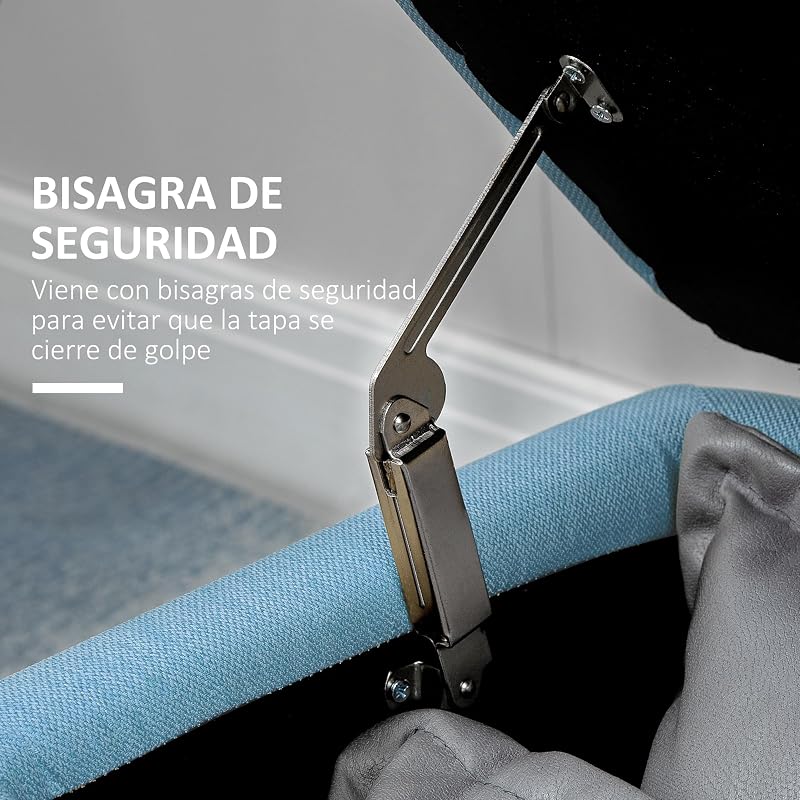 Puff Almacenaje Banco 61L con Tapa Abatible Azul Claro