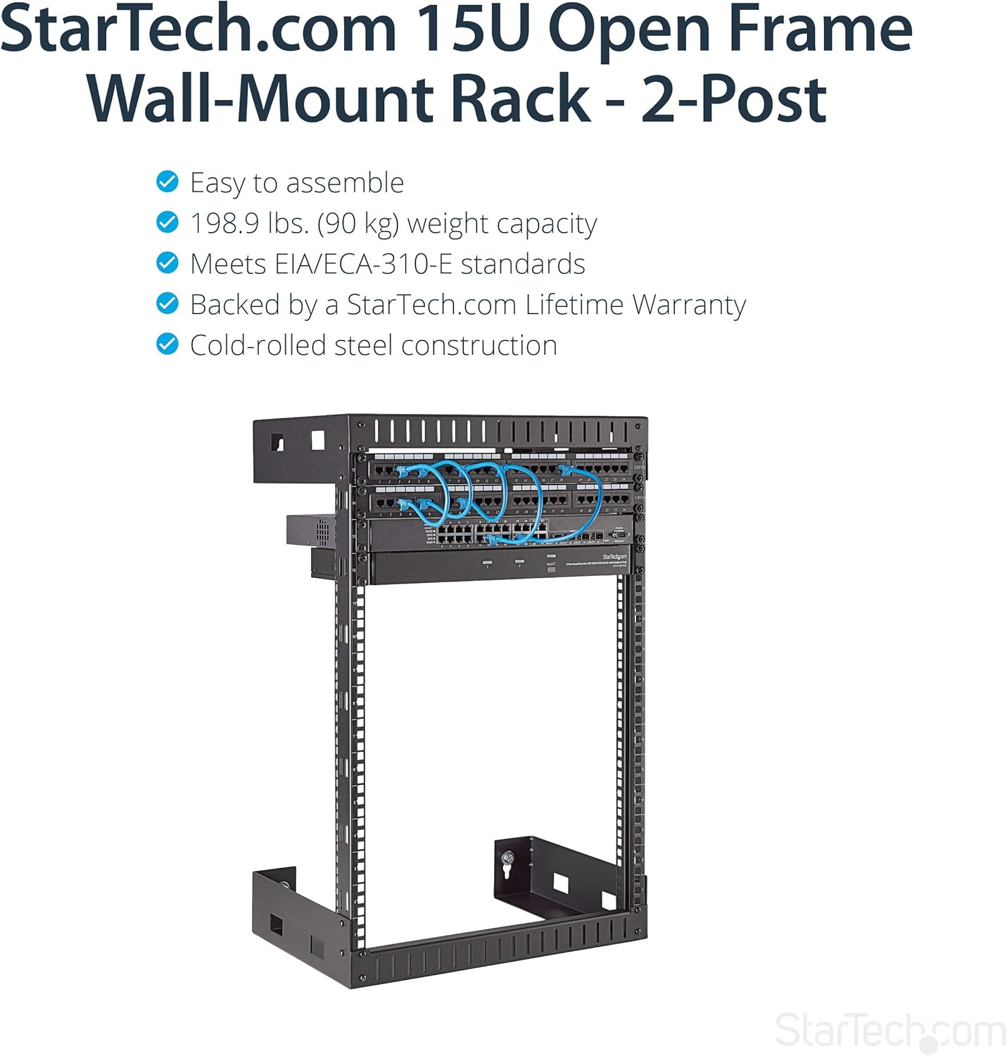 StarTech.com 2-Post 15U Heavy-Duty Wall-Mount Network Rack, 19" Open Frame Server Rack, 12" Deep - Image 3