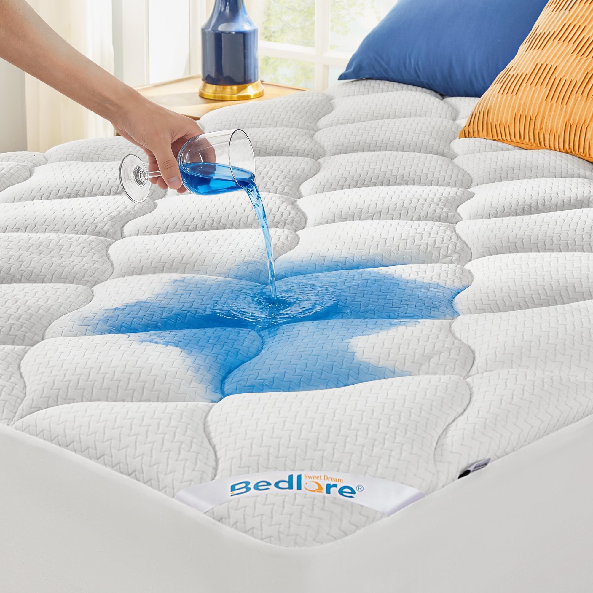 BEDLORE Waterproof King Mattress Pad, Quilted Fitted Mattress Topper with Deep Pocket 6"-18", Breathable & Noiseless Mattress Protector Bed Cover Padded, Machine Washable
