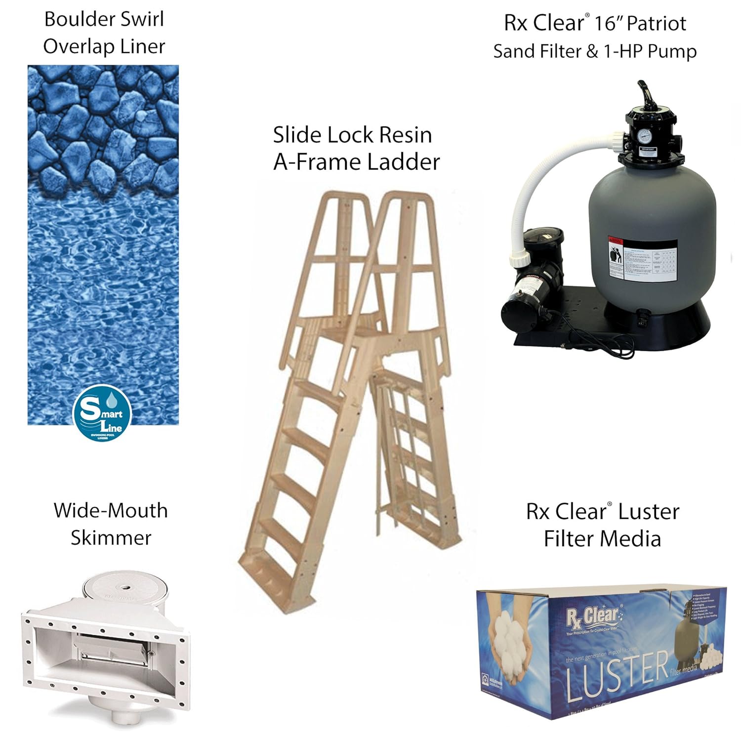 Amazon.com : Meadows 18-Foot-by-52-Inch Round Above-Ground Swimming Pool  Complete Bundle Kit | Boulder Swirl Pattern Overlap Liner | A-Frame Ladder  System ...