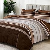 Dobuyly Fall Comforter Set, Brown King Size Comforter Set 7 Pieces, Boho Striped Bed in a Bag Soft Microfiber Bedding Set with Comforter, Sheets, Pillowcases & Shams