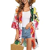 CHICGAL Womens Kimono for Summer Puff Sleeve Cardigan Casual Loose Fit Beach Cover Ups Resorts Swimwear