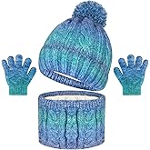 Kids Winter Hat Scarf Gloves Set, Kids Beanie Hat Long Scarf Mittens with Warm Fleece Lining for Boys Girls 3-10 Years Old