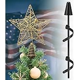 Christmas Tree Topper Kit - 9 Inch Star Tree Topper with 44-Inch Adjustable Pole, Support Base, and 8 Fixing Ties for Secure Decoration, Metal Idea for Holiday Ornament or Home Decor