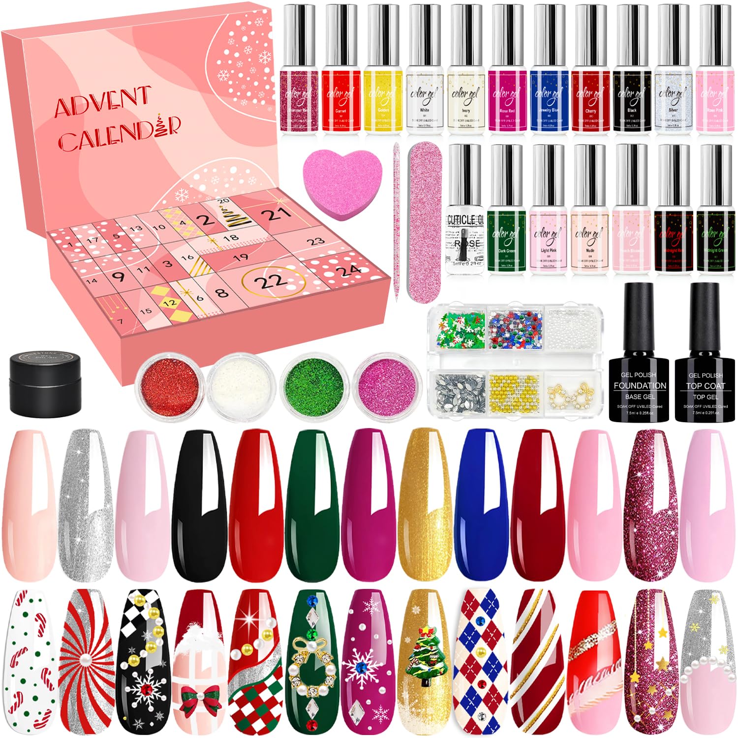 Beauty Advent Calendar 2024 for Women Teen Girls Gel Nail Polish Set, Christmas Countdown Calendar Makeup, Xmas Gift Box