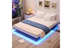Awesofurni Floating Bed Frame Queen Size, Queen Bed Frame with Smart LED Lights, Heavy Duty Modern Metal Platform Bed No Box Spring Needed - Easy Assembly and Noise Free