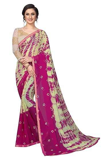 Winza Designer Womens Chiffon Saree with Blouse (BEAUTIFUL YELLOW_Pink)