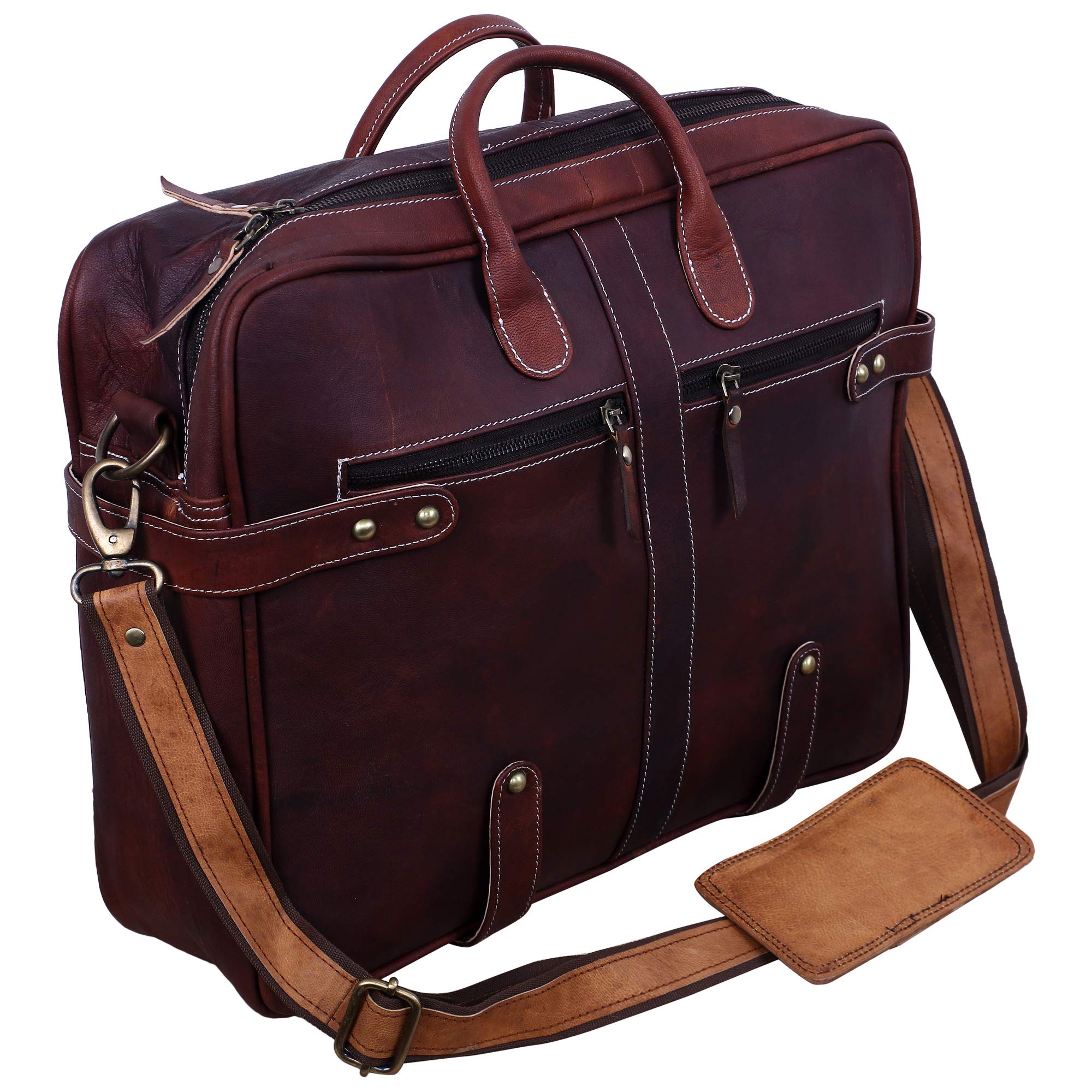 GVTECH Men Messenger Bag 16 Inch Waterproof Vintage Genuine Leather Waxed Canvas Briefcase Large Sat