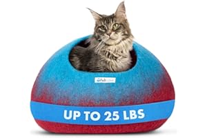 Feltcave Large Cat Cave Bed | Maroon & Aqua | Cute and Cozy Cat Cave Handcrafted Merino Wool | Hideaway for Indoor Cats | Warming Nest for Kitty | Washable Wool Fabric - Gift for Pets