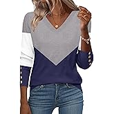 Zeagoo Womens V Neck Sweaters Shirts Long Sleeve Lightweight Ribbed Knit Pullover Sweater Blouse Tops with Buttons Oufits