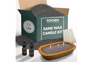 Fovara - Pearled Sand Candles with Wicks, 3.3 lbs - Sand Wax Candle Kit: Wooden Dough Bowl,100 Wicks, Jasmine & Lavender Scented Oil - Long-Lasting Candle Beads, Non-Toxic, Reusable Candles - Black