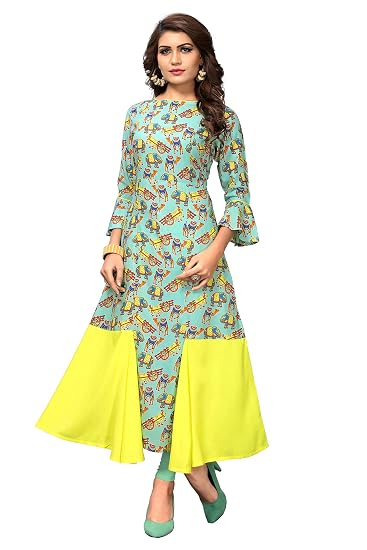 Navabi Export Womens Light Blue Color Rayon Fabrics A-Line Kurta (VB-KU-163)
