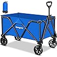 Homgava Collapsible Folding Wagon Heavy Duty,Foldable Utility Cart with Wheels,Large Capacity,for Grocery Outdoor Camping Beach Gardening Shopping Fishing Blue