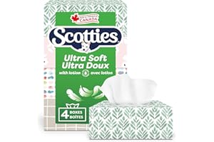 Scotties Ultra Soft with Lotion, 3-Ply Tissue Infused with Aloe & Vitamin E, Hypoallergenic and Dermatologist Tested, 4 Boxes