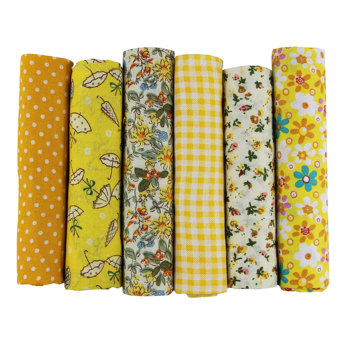 UOOOM 6pcs 50 x 50cm Patchwork Cotton Fabric DIY Handmade Sewing Quilting Fabric Different Designs (Tone-Yellow) โ image 1