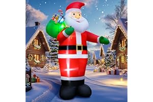 WOTHFAV 14FT Christmas Inflatable Santa Claus Outdoor Blow Up Yard Decorations,Giant Outside Standing Waterproof Smiling Santa Claus with Gift Bags,Built-in LEDs for Xmas Holiday Party Yard Garden Lawn Decor