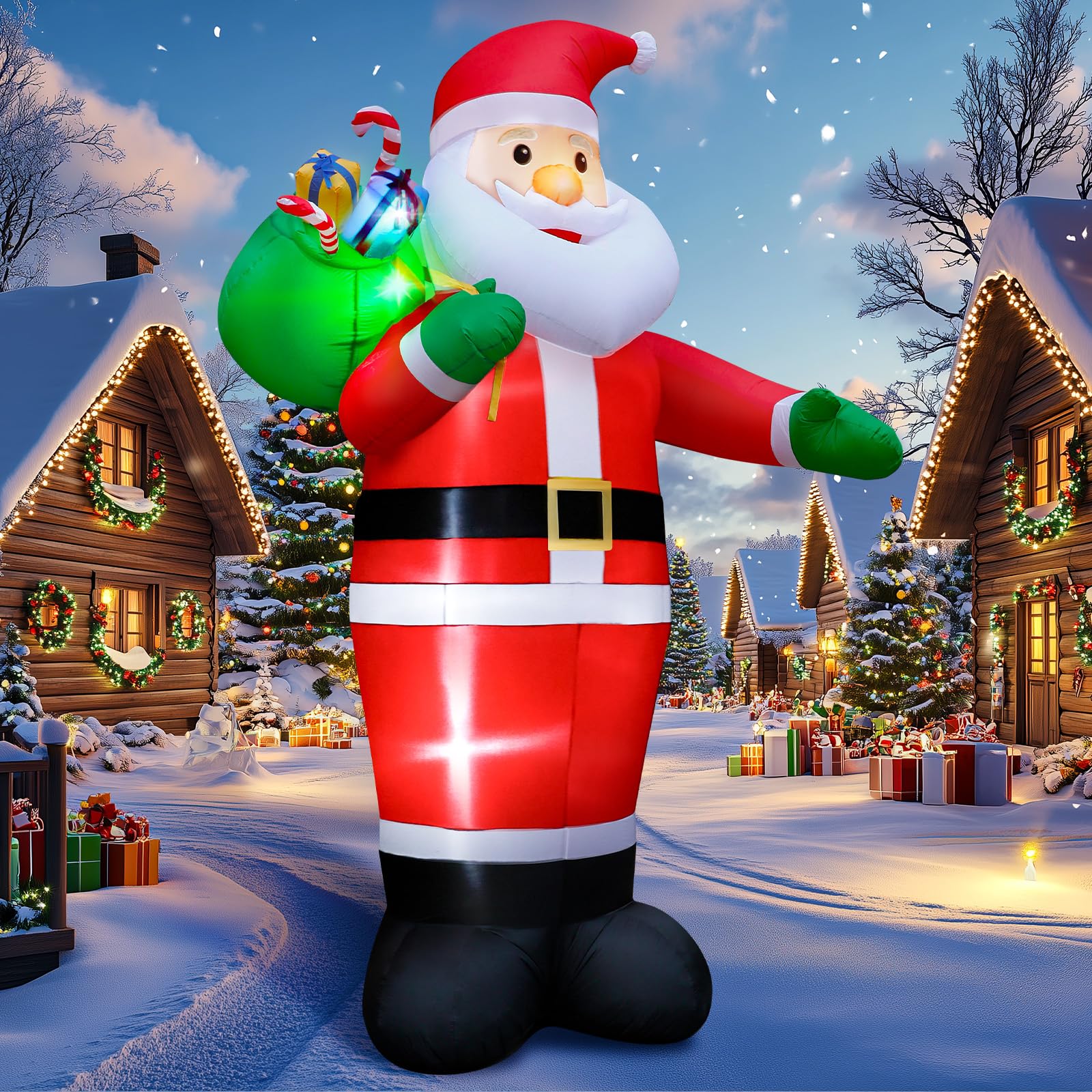 Photo 1 of 14FT Christmas Inflatable Santa Claus Outdoor Blow Up Yard Decorations,Giant Outside Standing Waterproof Smiling Santa Claus with Gift Bags,Built-in LEDs for Xmas Holiday Party Yard Garden Lawn Decor