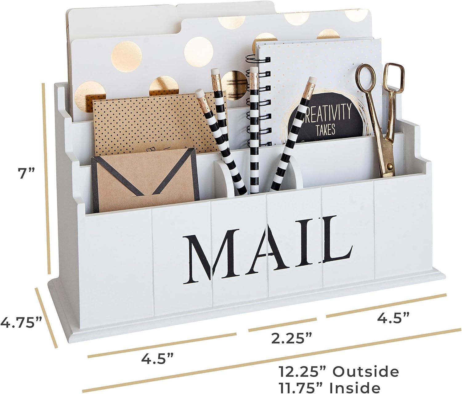 Blu Monaco White Wooden Mail Organizer - 3 Tier White Desk Organizer - Rustic Country Mail Sorter - Kitchen Counter Organizer Mail Holder: Home & Kitchen