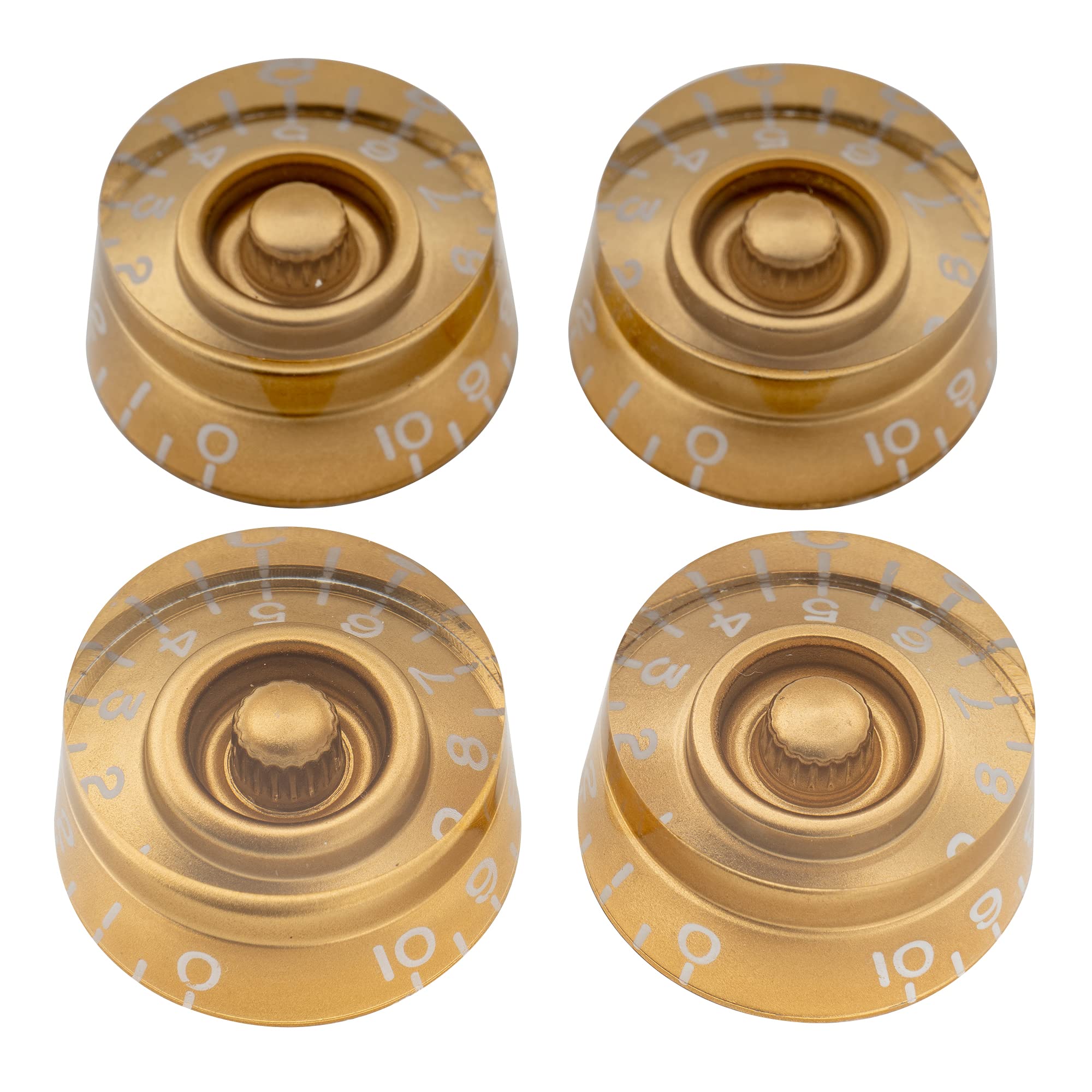 Musiclily Pro Left Handed Metric Size 18 Splines Speed Control Knobs Set for Asia Import Guitar Bass Split Shaft Pots, Gold (Set of 4)
