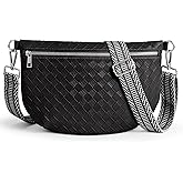 KALIDI Woven Crossbody Bags for Women Travel Vegan Leather Fanny Packs for Woman Cross Body Purse Fashion Belt Bum Bag with Wide Strap