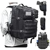VTACOUTV Tactical Gun Backpack for Men, 45L Military Backpack with Holster of Handguns, Bug Out Bag Army Molle Daypack 3-Day Pack W.Side Pocket for Gym Camping Hiking Trekking(Black)