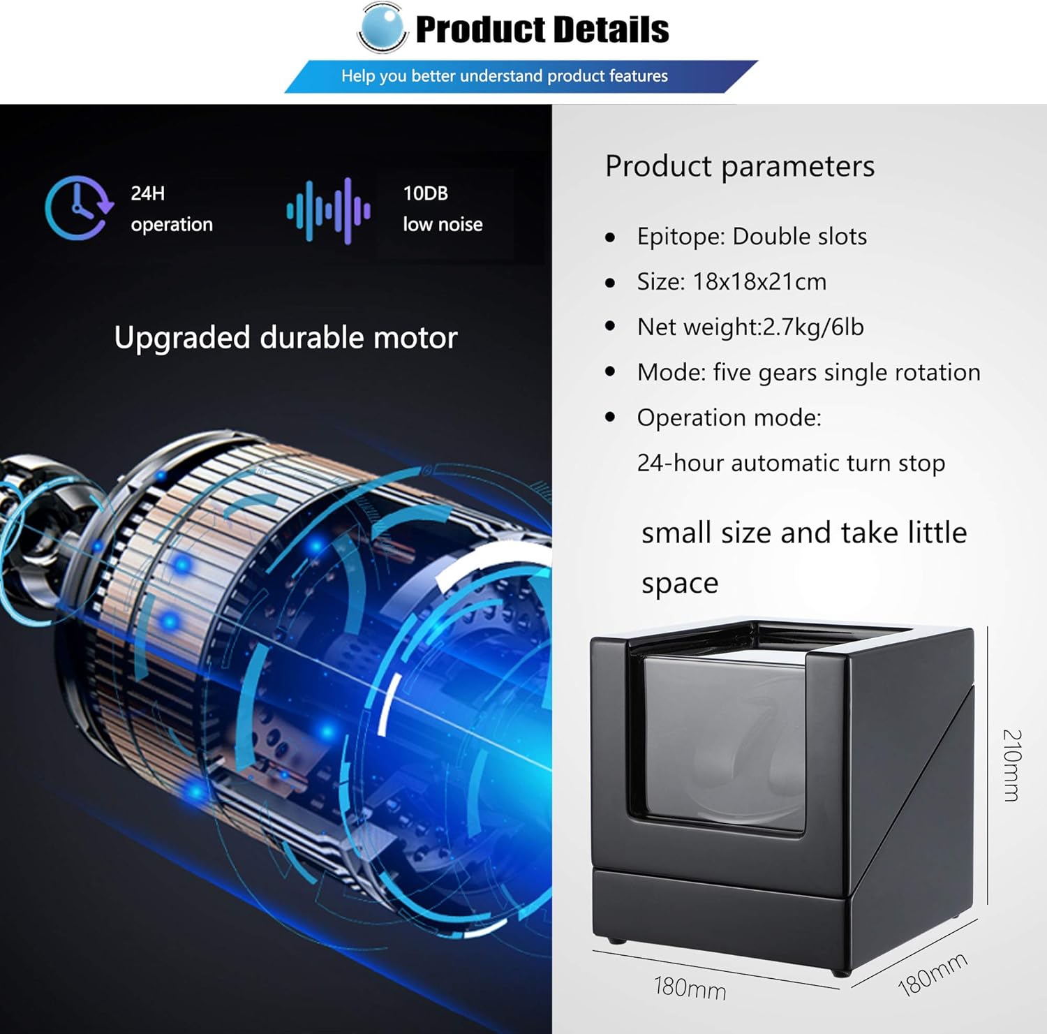 NEWTRY Automatic Watch Winder Double Watches Winder Boxes with Light Quiet Motor for Watches Display for Men and Women Gift AC Adapter and Battery Powered Not Include Watches 1 pcs (Black+Black): Home & Kitchen