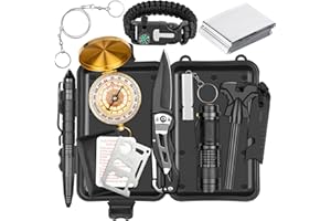 Alritz Emergency Survival Kit, for Men 12 in-1 Outdoor Survival Gear Lifesaving Tools Contains Compass, Fire Starter,for Camping Hiking Wilderness Adventures Disaster Preparedness