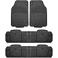 FH Group Automotive Floor Mats Climaproof for All Weather Protection Universal Fit Trim to Fit for Most Cars, SUVs, and Trucks, 3 Row 4pc Full Set Black