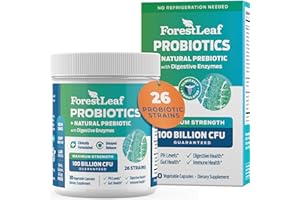 FORESTLEAF Probiotics for Men and Women, 100 Billion CFU, 26 Unique Strains, Men's and Women's Probiotic and Prebiotics Support Digestive Health, Gut Wellness, Energy, Mood, Immune, PH Balance (30 Caps)