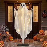 Halloween Outdoor Decor 5FT Hanging Swing Ghost,Light Up Ghost for Yard | Spooky Hanging Ghost Swing Decor, Fabric Lighted Ghost with Remote 8‑Light Modes Timer for Outdoor Halloween Yard Porch