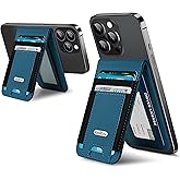 For Magsafe Wallet Stand, Strongest Magnetic Phone Wallet, Leather Magnetic Card Holder Wallet for iPhone 17/16/15/14/13/12 Series, ID Window, 4 Card Slots, Hold 10 Cards, RFID Blocking, Blue