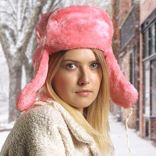 Trapper Hat Russian Hat Pink BELEON Ushanka Russian Hat With Ear