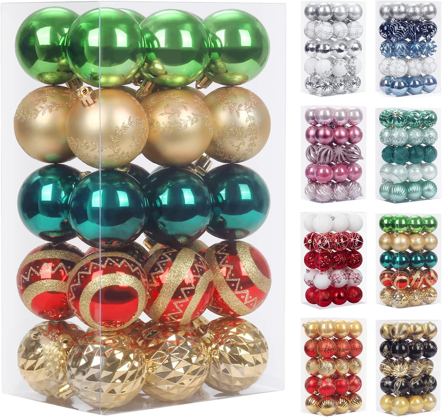 Ornaments - 30PCS 2.36IN Christmas Tree Ornaments Assorted Pendant Shatterproof Ball Ornament Set Seasonal Decorations with Reusable Hand-Help Gift Boxes Ideal for Xmas, Holiday (Green/Red/Gold)