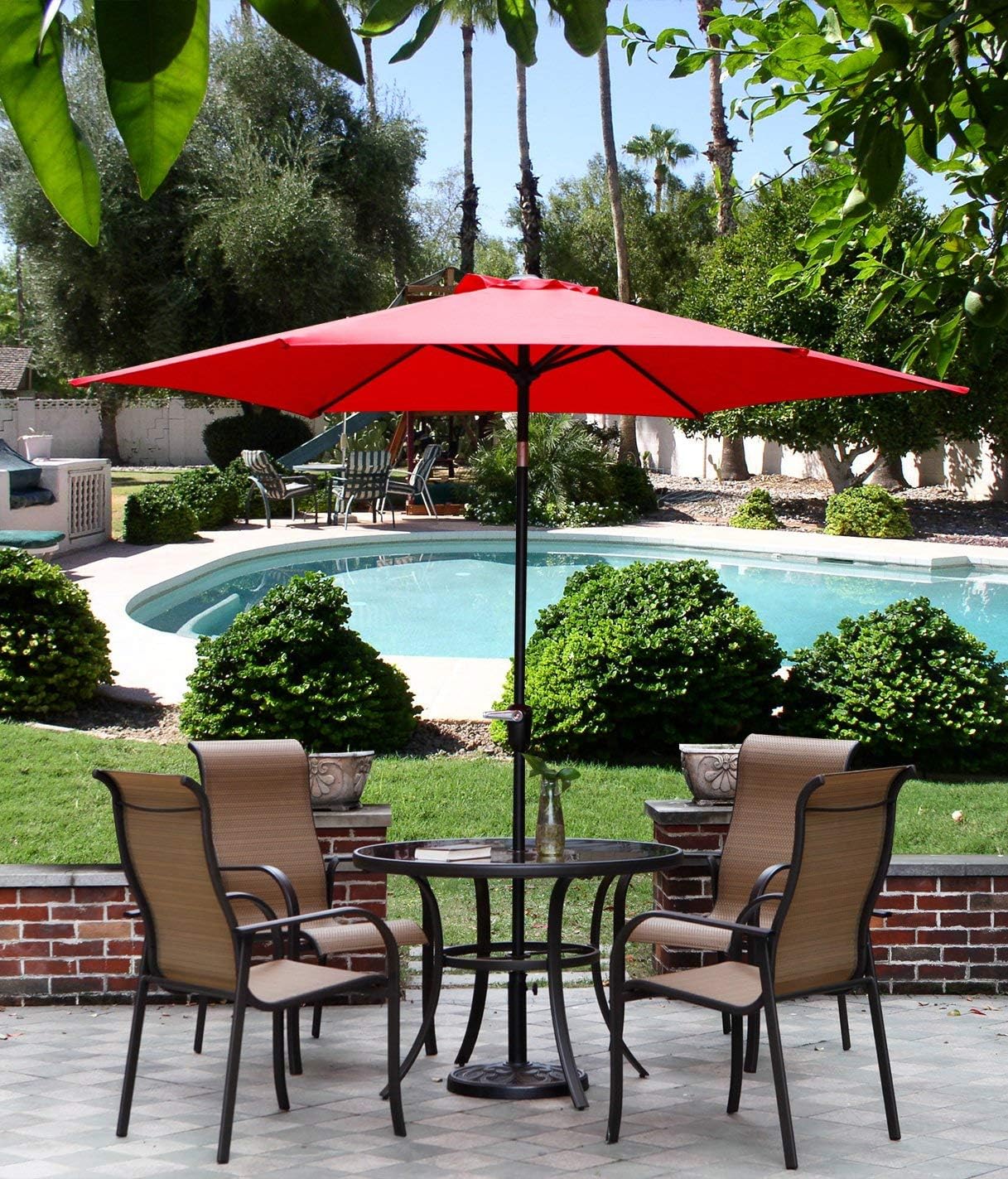 Amazon Com Grand Patio 9 Ft Aluminum Patio Umbrella Uv Protected Outdoor Umbrella With Push Button Tilt And Crank Red Garden Outdoor
