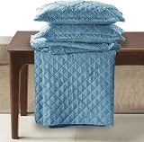 B&B King Bedspread Set 240x250cm Reversible Embossed Blue Quilted view 3