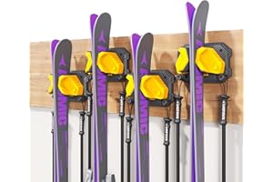 SKIFAVS Ski & Snowboard Wall Rack for Garage Wall Fits Any Ski/board, Ski Wall Mount Holders Damage-Free Storage Rack, Garage Organization Space-Saving Winter Gear Organizer, Yellow, 4 Pack