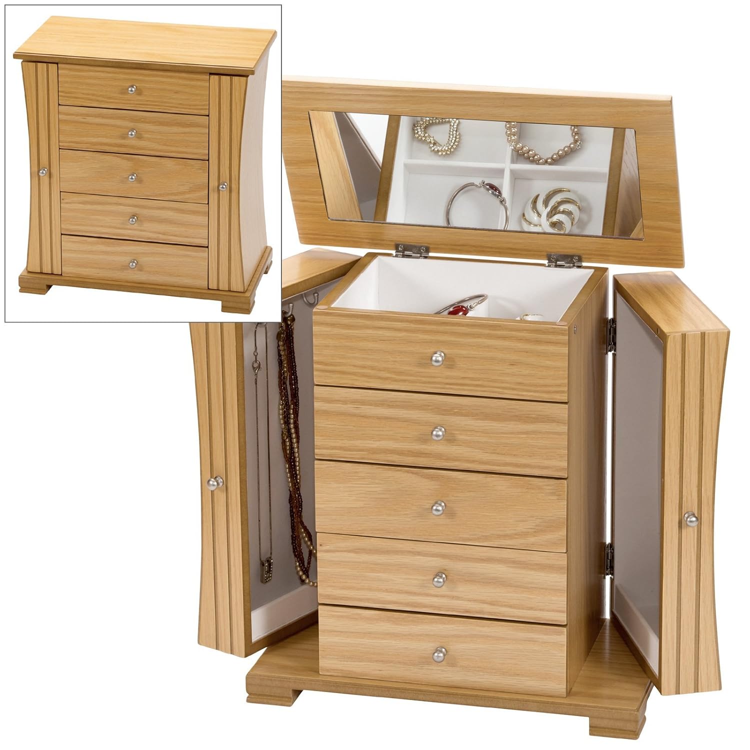 Mele Co Large Light Oak Wood Finish Wardrobe Style Jewellery Box