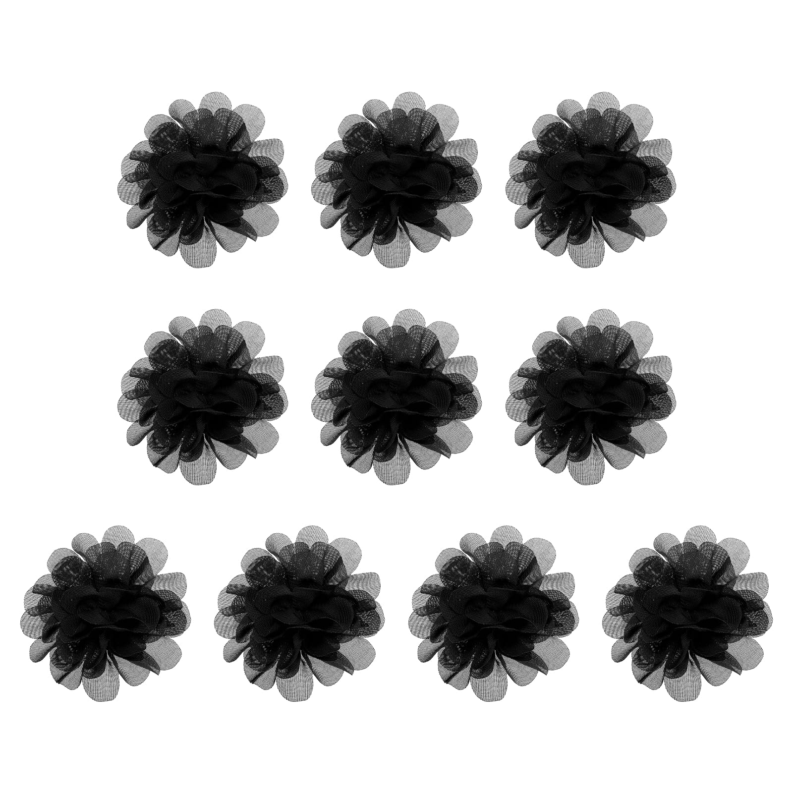 PATIKIL 2.8" Chiffon Flowers, 10 Pcs Mesh Fabric Flowers Sewing Fabric Appliques Headband Embellishments for DIY Craft Wedding Decor, Black